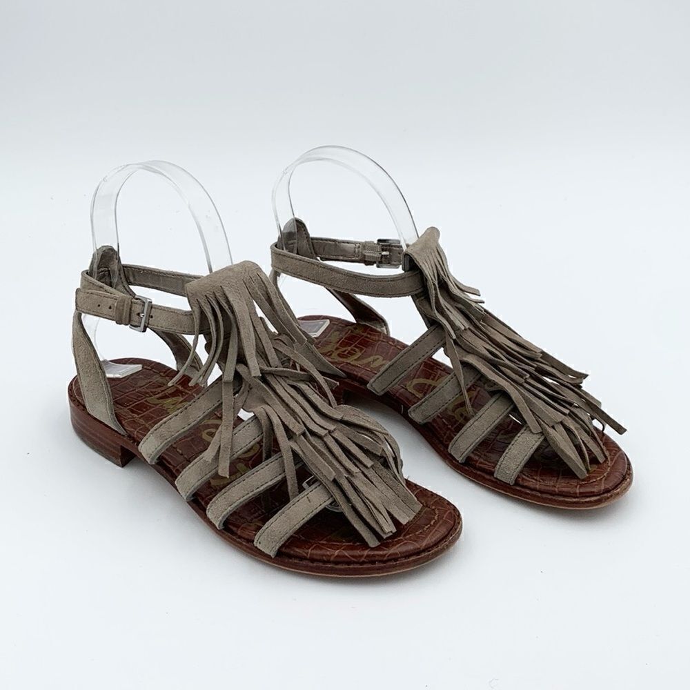 Sam Edelman fringe tan leather buckle sandals woman’s size 5